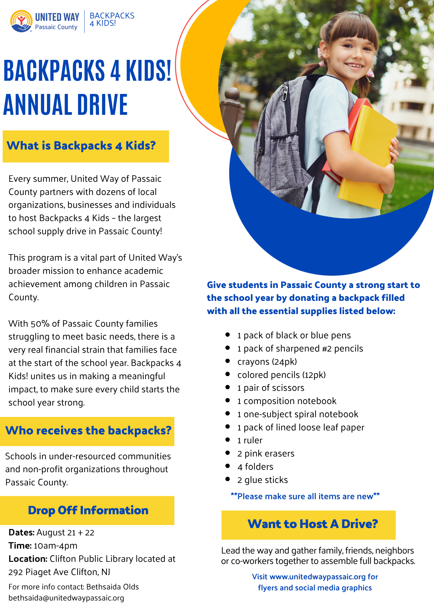 flyer for backpacks 4kids