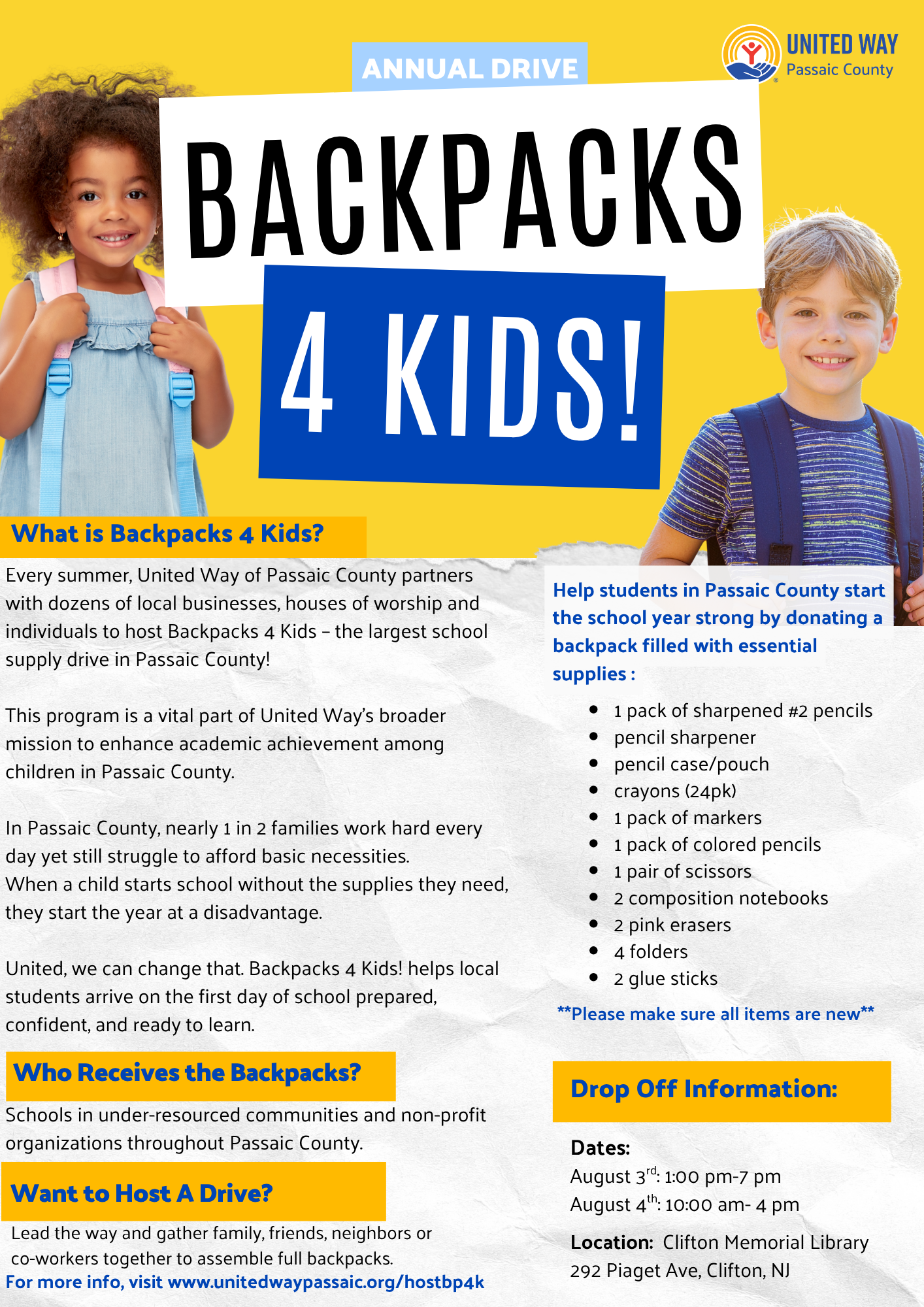 backpacks drive in passaic county 2026